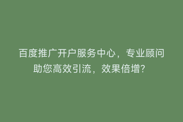 百度推广开户服务中心，专业顾问助您高效引流，效果倍增？