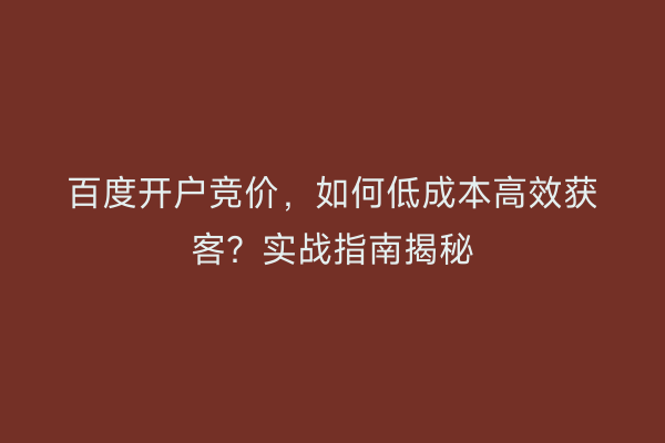 百度开户竞价，如何低成本高效获客？实战指南揭秘