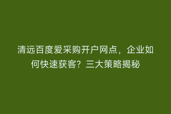 清远百度爱采购开户网点，企业如何快速获客？三大策略揭秘