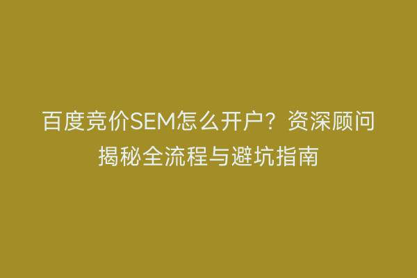 百度竞价SEM怎么开户？资深顾问揭秘全流程与避坑指南