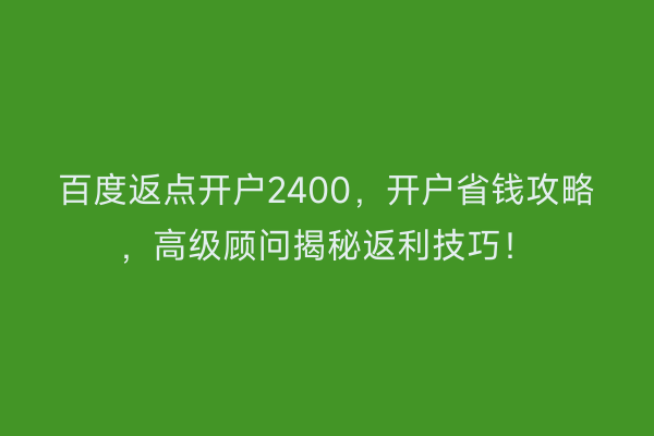 百度返点开户2400，开户省钱攻略，高级顾问揭秘返利技巧！