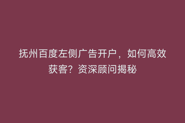 抚州百度左侧广告开户，如何高效获客？资深顾问揭秘