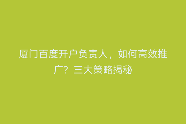 厦门百度开户负责人，如何高效推广？三大策略揭秘