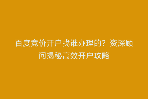 百度竞价开户找谁办理的?资深顾问揭秘高效开户攻略