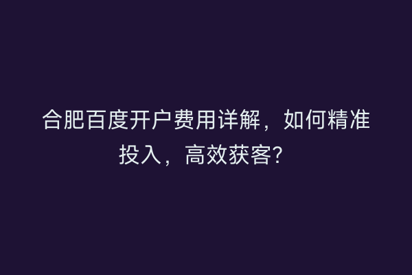 合肥百度开户费用详解，如何精准投入，高效获客？