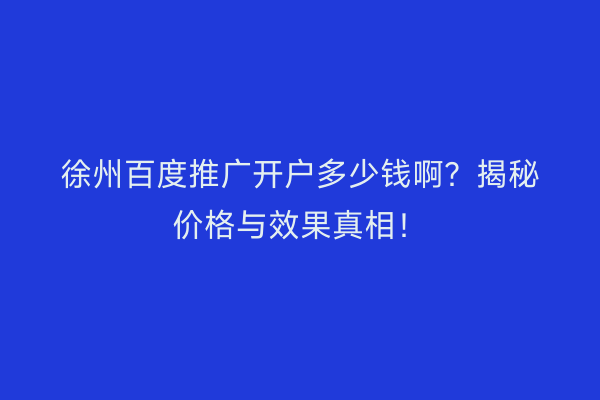 徐州百度推广开户多少钱啊？揭秘价格与效果真相！