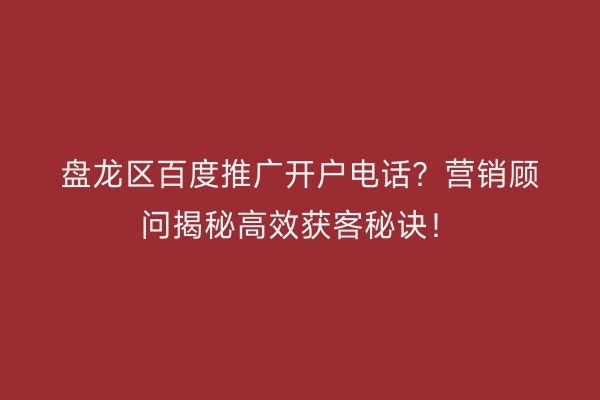 盘龙区百度推广开户电话？营销顾问揭秘高效获客秘诀！