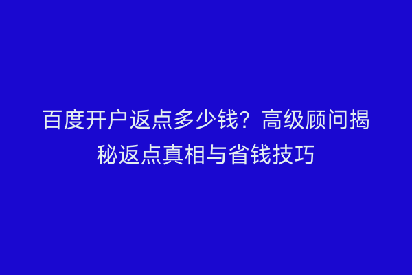 百度开户返点多少钱？高级顾问揭秘返点真相与省钱技巧