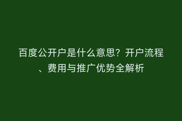 百度公开户是什么意思？开户流程、费用与推广优势全解析