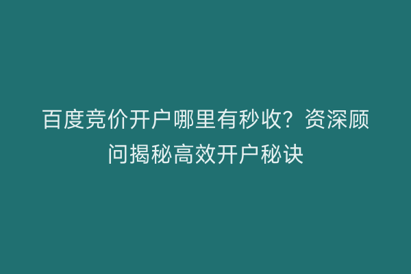百度竞价开户哪里有秒收？资深顾问揭秘高效开户秘诀