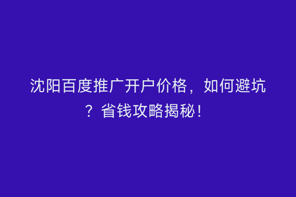 沈阳百度推广开户价格，如何避坑？省钱攻略揭秘！
