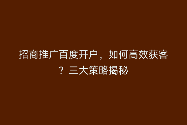 招商推广百度开户，如何高效获客？三大策略揭秘