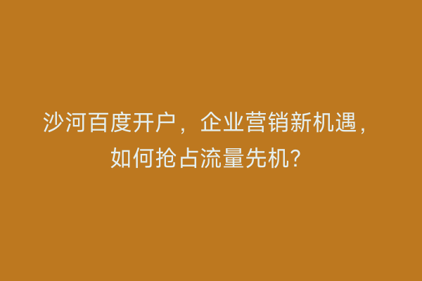 沙河百度开户，企业营销新机遇，如何抢占流量先机？