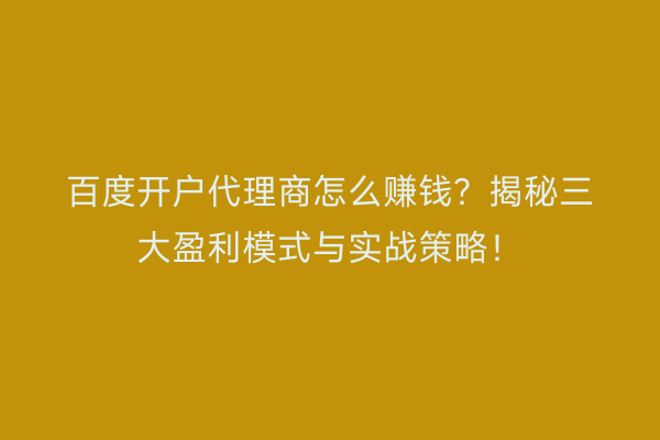 百度开户代理商怎么赚钱？揭秘三大盈利模式与实战策略！