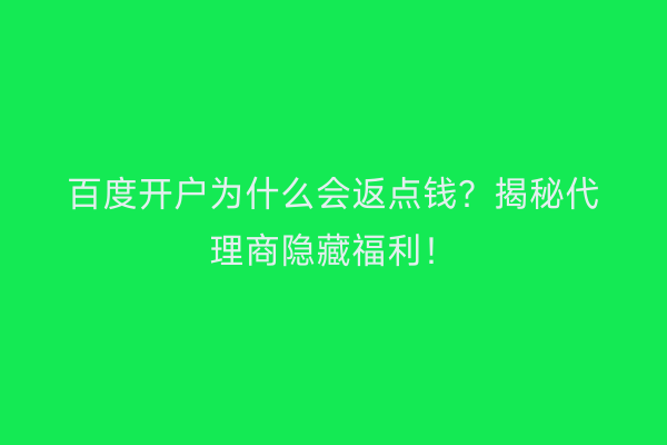 百度开户为什么会返点钱?揭秘代理商隐藏福利!