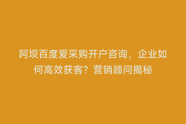 阿坝百度爱采购开户咨询，企业如何高效获客？营销顾问揭秘