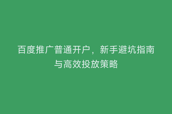 百度推广普通开户，新手避坑指南与高效投放策略