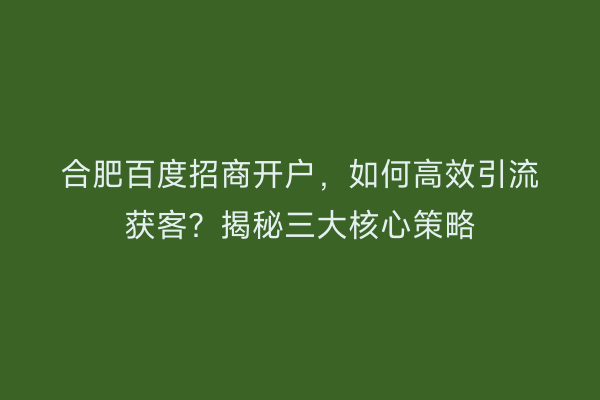 合肥百度招商开户，如何高效引流获客？揭秘三大核心策略