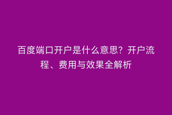 百度端口开户是什么意思？开户流程、费用与效果全解析