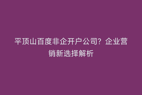 平顶山百度非企开户公司？企业营销新选择解析