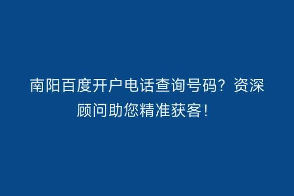 南阳百度开户电话查询号码？资深顾问助您精准获客！