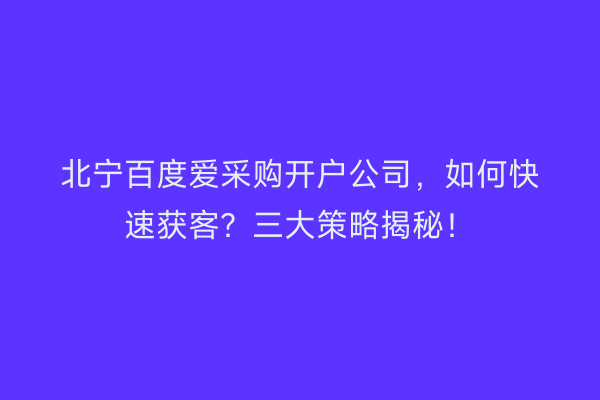 北宁百度爱采购开户公司，如何快速获客？三大策略揭秘！