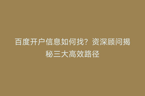 百度开户信息如何找？资深顾问揭秘三大高效路径