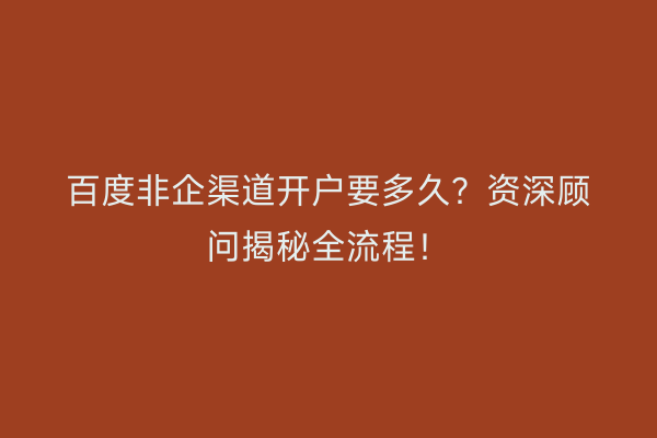 百度非企渠道开户要多久？资深顾问揭秘全流程！