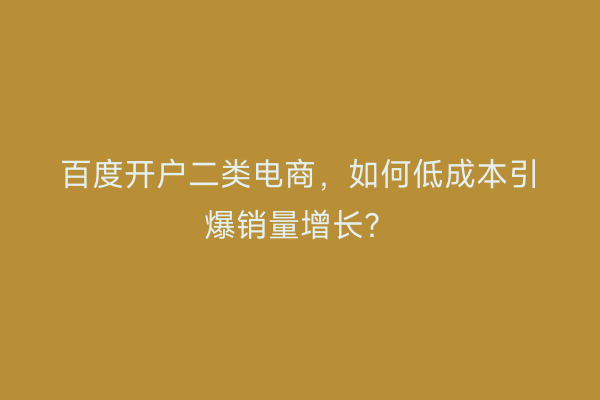 百度开户二类电商，如何低成本引爆销量增长？