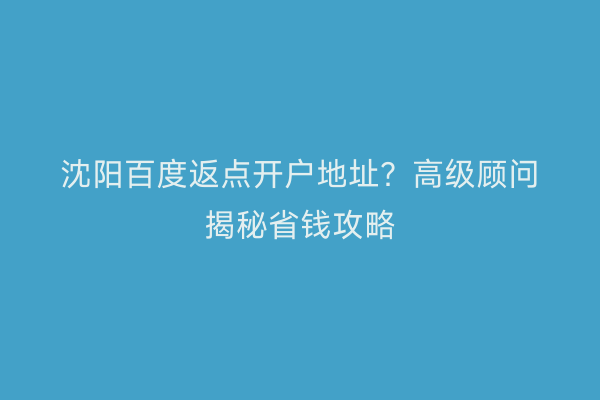 沈阳百度返点开户地址？高级顾问揭秘省钱攻略
