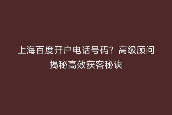 上海百度开户电话号码？高级顾问揭秘高效获客秘诀