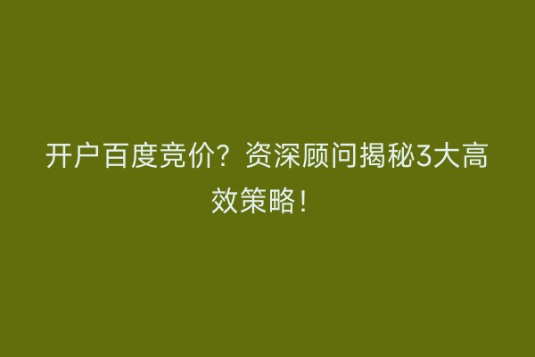 开户百度竞价？资深顾问揭秘3大高效策略！