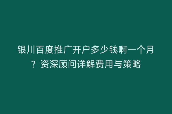 银川百度推广开户多少钱啊一个月?资深顾问详解费用与策略