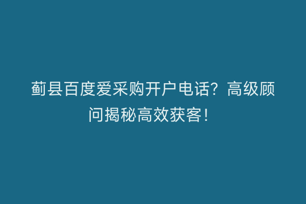 蓟县百度爱采购开户电话？高级顾问揭秘高效获客！