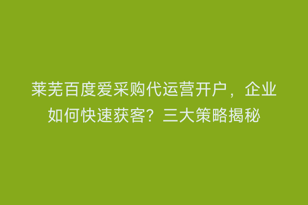 莱芜百度爱采购代运营开户，企业如何快速获客？三大策略揭秘
