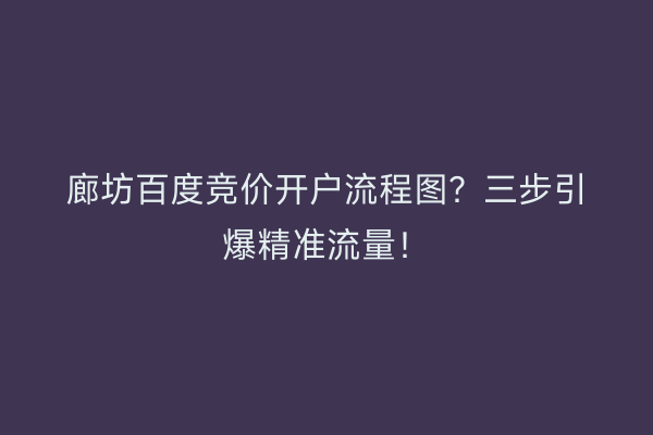 廊坊百度竞价开户流程图?三步引爆精准流量!