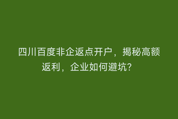 四川百度非企返点开户，揭秘高额返利，企业如何避坑？