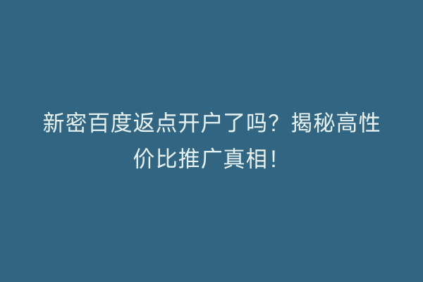 新密百度返点开户了吗？揭秘高性价比推广真相！