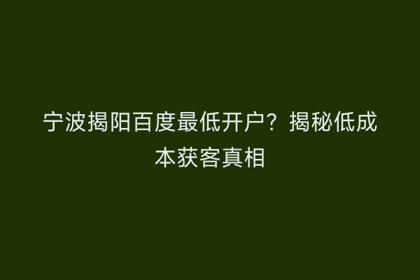 宁波揭阳百度最低开户？揭秘低成本获客真相