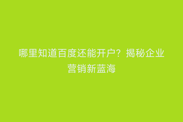 哪里知道百度还能开户?揭秘企业营销新蓝海