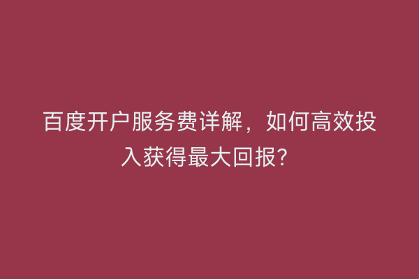 百度开户服务费详解，如何高效投入获得最大回报？