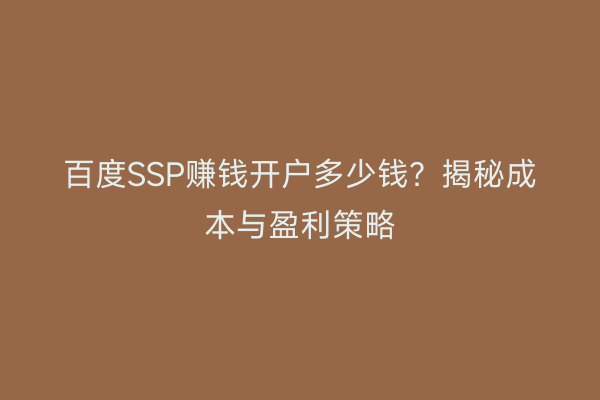 百度SSP赚钱开户多少钱？揭秘成本与盈利策略