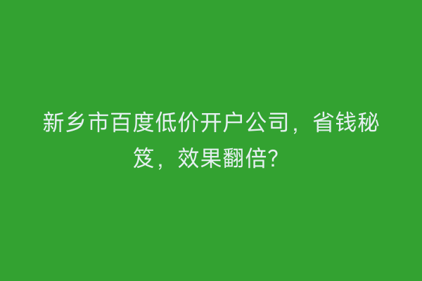 新乡市百度低价开户公司，省钱秘笈，效果翻倍？