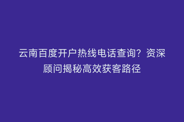 云南百度开户热线电话查询？资深顾问揭秘高效获客路径