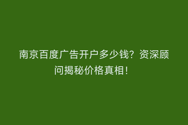 南京百度广告开户多少钱？资深顾问揭秘价格真相！