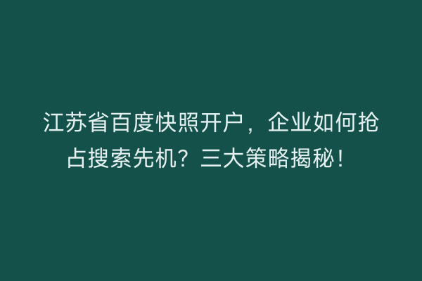 江苏省百度快照开户，企业如何抢占搜索先机？三大策略揭秘！