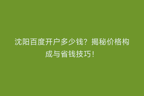 沈阳百度开户多少钱？揭秘价格构成与省钱技巧！