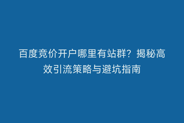 百度竞价开户哪里有站群？揭秘高效引流策略与避坑指南