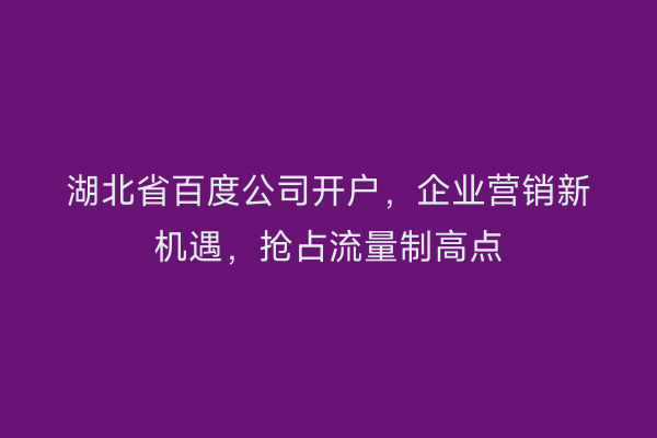 湖北省百度公司开户，企业营销新机遇，抢占流量制高点