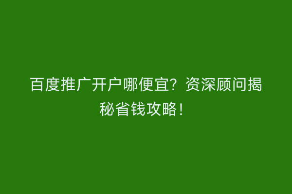 百度推广开户哪便宜？资深顾问揭秘省钱攻略！